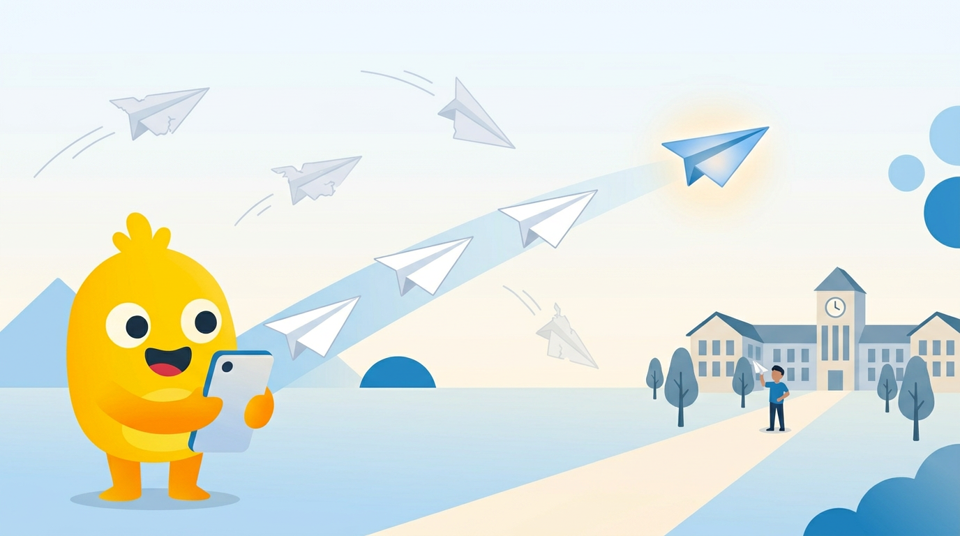 Illustration of sending a cold outreach message to a current student